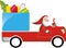 Santa Claus driving gift truck