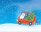 Santa Claus driving in snowstorm