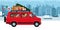 Santa Claus driving a van and carrying Christmas gifts