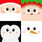 Santa Claus Elf Penguin bird Snowman square face head icon set. Merry Christmas. New Year. Cute cartoon funny spooky baby