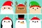 Santa Claus Elf Raindeer Deer Snowman Bear Penguin bird face head icon set. Merry Christmas. New Year. Cute cartoon funny kawaii