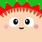 Santa Claus Elf square head face icon. Merry Christmas. Big eyes, nose, cheeks, green red hat. Happy New Year. Cute cartoon kawaii