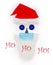 Santa Claus face made of Christmas toys, fir tree and beard in a medical protective mask on white background