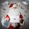 Santa Claus and falling Euro banknotes.