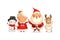 Santa Claus with family celebrate holidays - Moose, Snowman and Mrs Claus - vector illustration isolated on transparent background