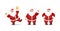 Santa claus fanny icon set, cartoon christmas character. Papa Noel dances with a gift, an angry and cheerful Saint