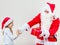 Santa Claus fighting with girl for present