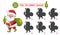 Santa Claus, find shadow shape education puzzle children game. New Year grandfather with Christmas tree, bag presents vector