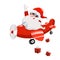 santa claus flying in airplain with giftboxes, vector clipart, hand drawn christmas illustration