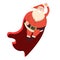 Santa Claus flying like superhero in red cape waving behind. Cut
