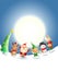 Santa Claus and friends celebrate Christmas holidays - moonlight winter scene - vector illustration