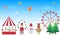 Santa Claus with friends Partying in an amusement park Merry Christmas concept and happy new year - vector