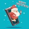 Santa Claus with Gift Bag Christmas New Year Greating Card Mobile Phone Cartoon Design Vector Illustration
