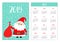 Santa Claus and gift bag. Red hat. Pocket calendar layout 2019 new year. Vertical orientation. Week starts Sunday. Cartoon kawaii