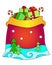 Santa Claus Gift Bag - Vector Full Color Picture. Open sack of Santa Claus decorated with Christmas trees, snowflakes, snow. Reinf