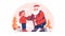 Santa Claus Gift-Giving: Festive 2D Vector Illustration in Corporate Memphis Style on White Background