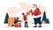 Santa Claus Gift-Giving: Festive 2D Vector Illustration in Corporate Memphis Style on White Background