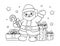 Santa Claus with gifts and candy cane outline line art doodle cartoon illustration. Winter Christmas theme coloring book page