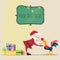 Santa Claus gives presents rooster. Christmas vector illustration.