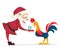 Santa Claus gives presents rooster. Christmas vector illustration. The symbol of the new year 2017. Cartoon characters