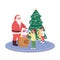 Santa Claus giving children presents flat color vector faceless characters