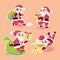 Santa Claus is giving out gifts in flat design style