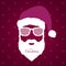 Santa Claus with glasses shutter shades on violet background.