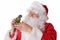 Santa Claus with a Green Cheek Conure Bird