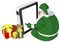 Santa Claus in Green Costume Uses Tablet PC Vector