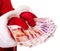 Santa Claus hand with money (Russian rouble).