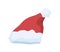 Santa Claus hat vector illustration. Festive christmas celebration costume element. Red plush hat with pompom on top