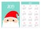 Santa Claus head face. Merry Christmas. Simple pocket calendar layout 2019 new year. Week starts Sunday. Cartoon character.