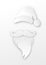 Santa Claus head label with hat, beard and moustache cutting design. Merry Christmas, Santa white paper cut style logo design