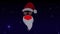 Santa Claus head label wears surgical mask, red hat and white beard, glitter sunglasses. Merry Christmas flashing lights video