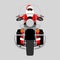 Santa Claus on heavy chopper motorcycle front view colo
