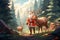 Santa Claus is hiking through the forest, his antlers brushing against the trees Christmas Ai Generated