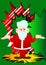 Santa Claus in his red clothes with white beard shrugs shoulders expressing don`t know gesture.