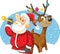 Santa Claus and His Reindeer Celebrating Christmas Vector Illustration