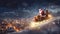 Santa Claus in his sleigh flying over the city