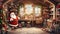 Santa Claus in his whimsical workshop, crafting toys and checking his list. the cozy, clutter-free environment where the