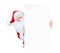 Santa Claus hold sheet of blank paper plate