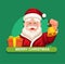 Santa Claus holding bell and gift box avatar character on christmas season cartoon illustration vector