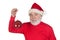 Santa Claus holding a bright ball of Christmas