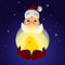 Santa Claus holding a chicken