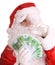 Santa Claus holding euro banknote.