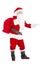 Santa Claus holding gift bag and showing