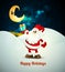 Santa Claus Holding Gift under Moonlight