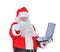 Santa Claus Holding Laptop Pointing