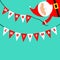 Santa Claus holding Merry Christmas bunting flags letters set. Xmas decoration. Triangle flag garland. Cute cartoon kawaii funny