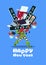 Santa Claus Holding Pile Of Modern Electronics Gadgets On Happy New Year Banner